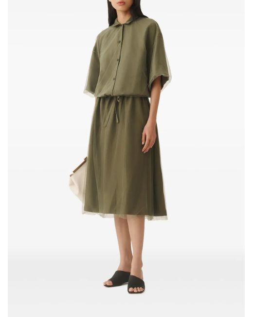 Fabiana Filippi Green Tulle-Overlay Midi Skirt