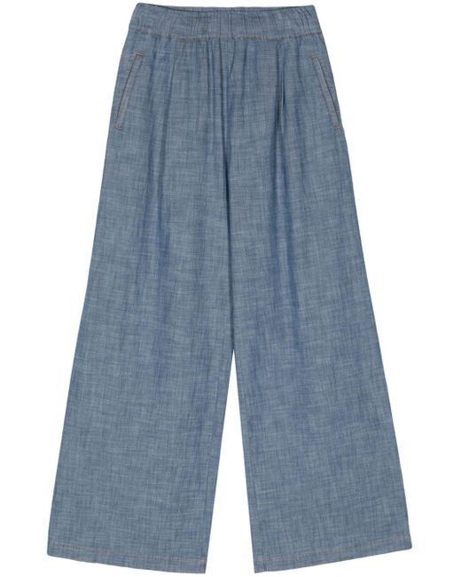 Semicouture Blue Chambray Straight-leg Trousers