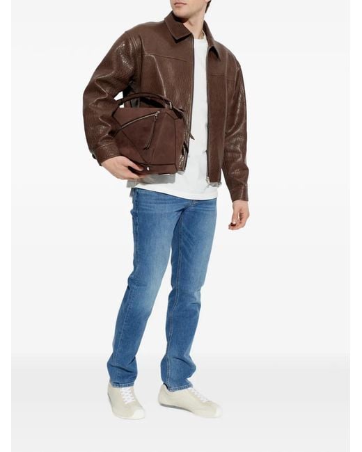 FRAME Brown Zip Leather Jacket for men