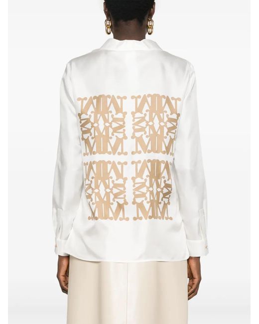 Max Mara White Hemd Aus Seidentwill Mit Logo
