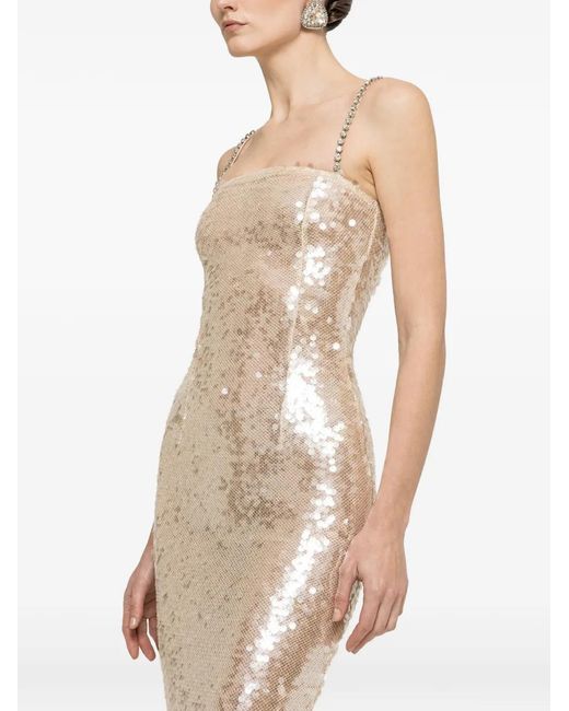 Nissa Natural Sequined Midi Dress