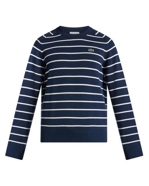 Pull Rayé En Coton À Patch Logo Lacoste pour homme en coloris Blue