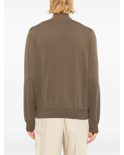 Canali Brown Stand-Collar Zip-Up Sweater for men