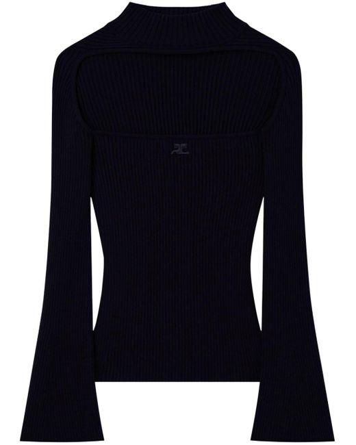 Courreges Blue Gerippter Pullover mit Cut-Out