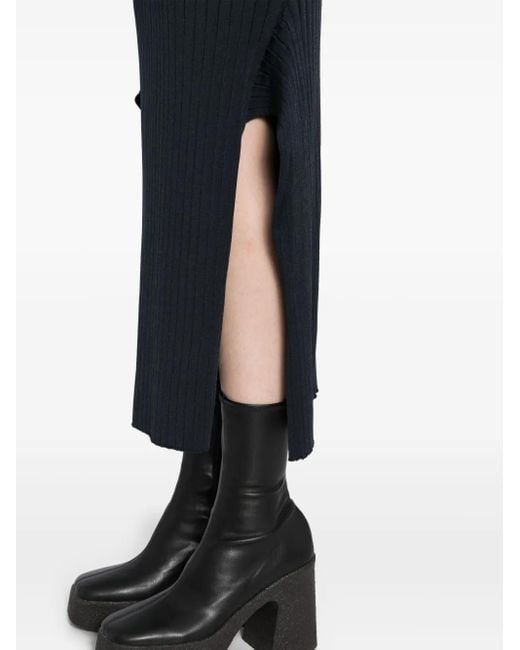 Stella McCartney Blue Ribbed Flared Slit Midi Skirt