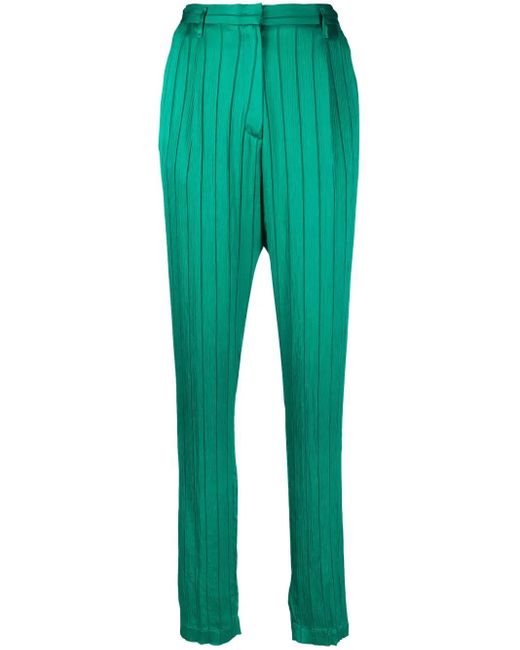 Forte_forte Green Silk Creponne Pinstripe Pants