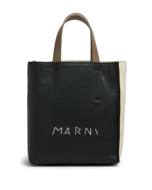 Marni Black Leather Museo Mini Bag With Mending Embroidery