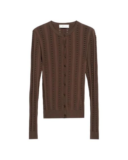 Blumarine Brown Buttoned Opernwork-Knit Cardigan