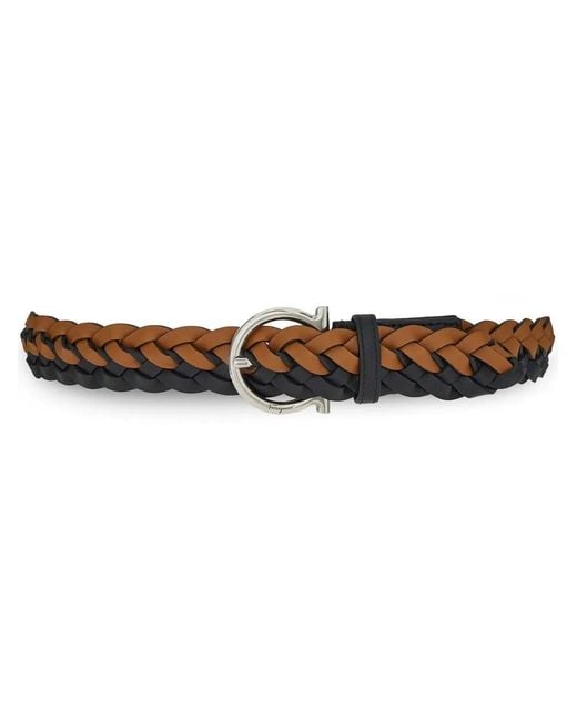 Ferragamo Brown Gancini Braided Leather Belt for men