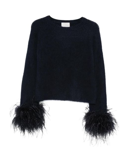 Hemisphere Black Feather-Trim Sweater