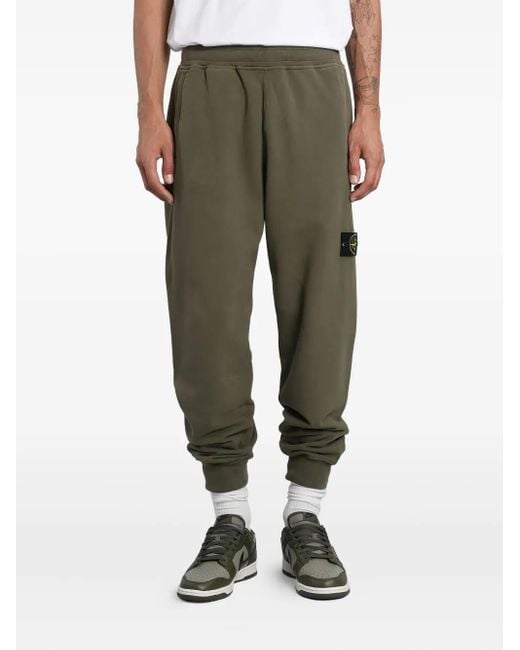 Stone Island Green Logo-Patch Cuffed Track Pants for men