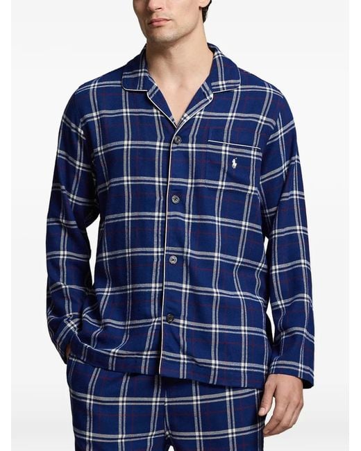 Polo Ralph Lauren Blue Plaid Flannel Sleep Set for men
