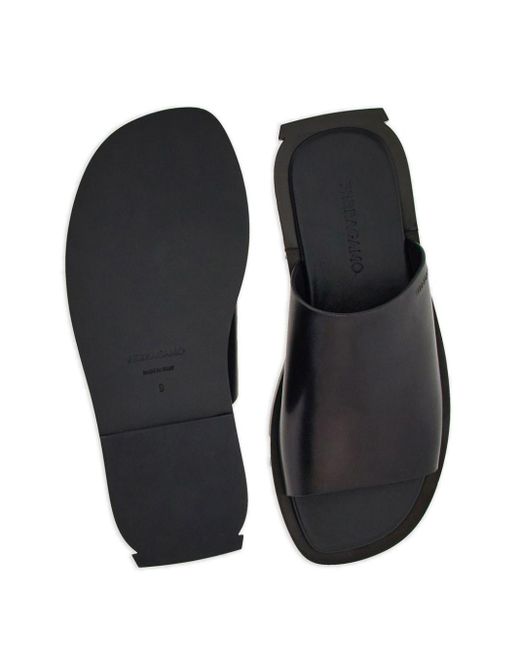 Ferragamo Black Gancini-heel Leather Mules for men