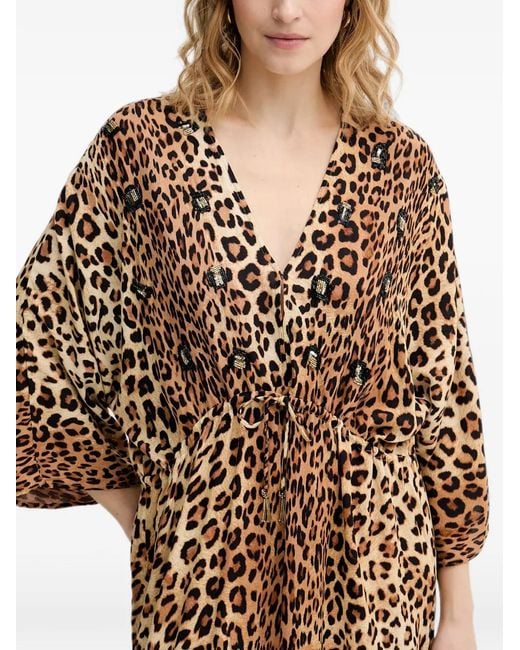 Lola Casademunt Natural Leopard-Print Sequin-Embellished Maxi Dress
