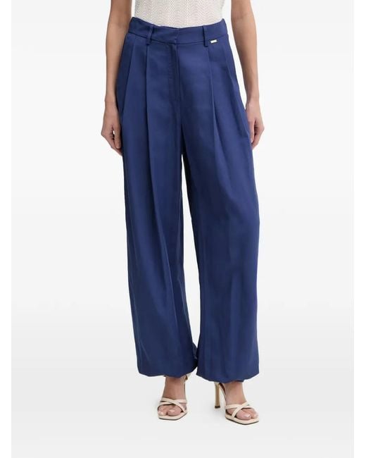 Fracomina Blue Pleated Wide-Leg Trousers