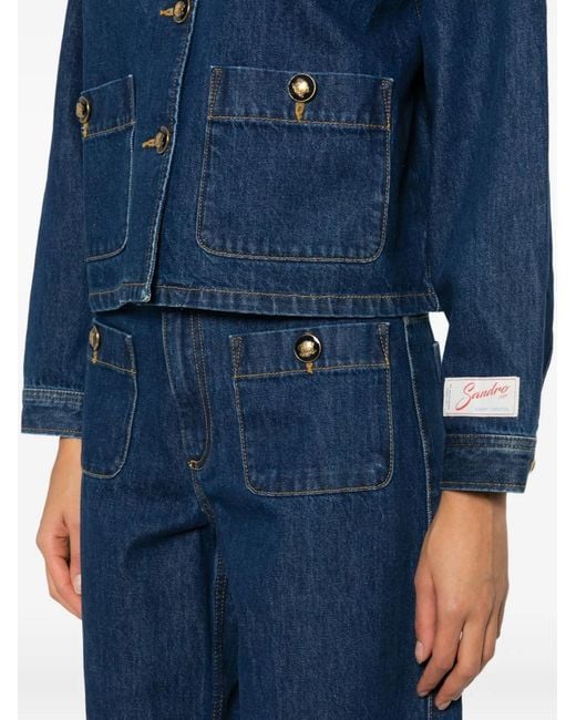 Sandro Blue Button-Up Pocket Denim Jacket
