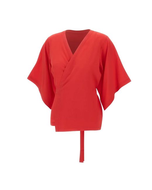 Kangra Red Silk Wrap-Design Blouse