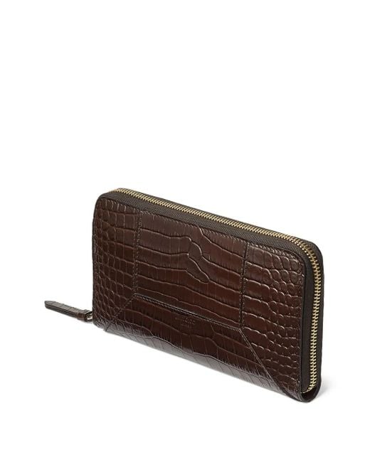 Jimmy Choo Brown Pippa Crocodile-Effect Zip-Around Wallet