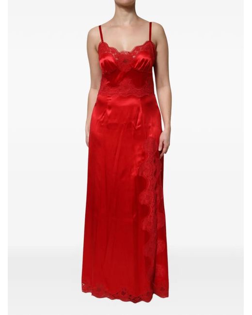 Dolce & Gabbana Red Laced Maxi Dress