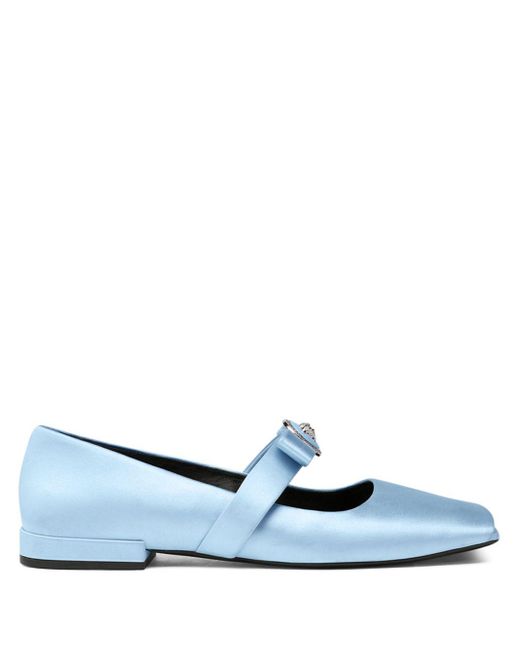 Versace Blue Bow-Embellished Satin Ballerina Shoes