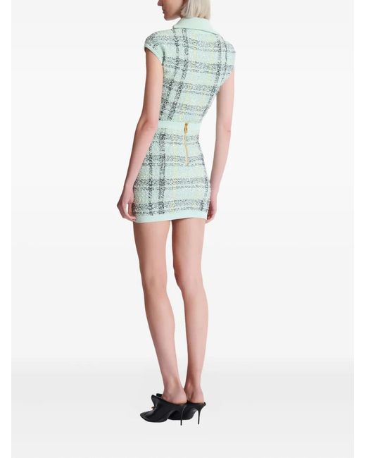 Balmain Blue Mini Glitter Plaid Tweed Skirt