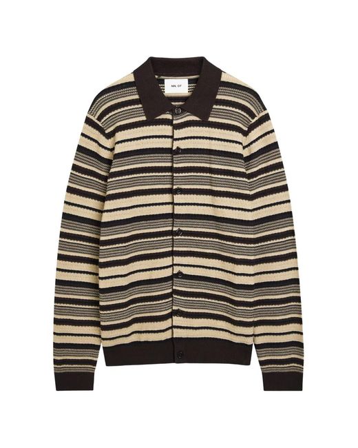 NN07 Black Nolan Striped Button-Up Cardigan for men