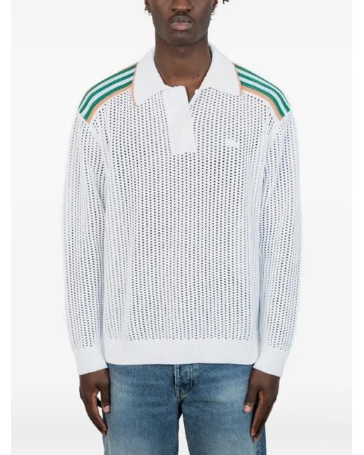 メンズ Lacoste ストライプショルダーポロシャツ White
