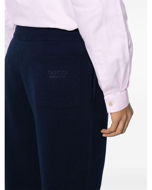 Gucci Blue Embroidery-logo Cashmere Track Pants for men