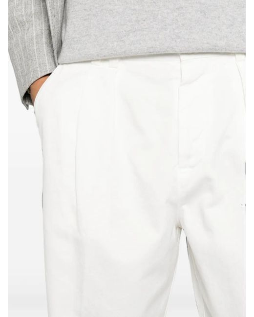 Canali White Pleated Straight-Leg Trousers for men