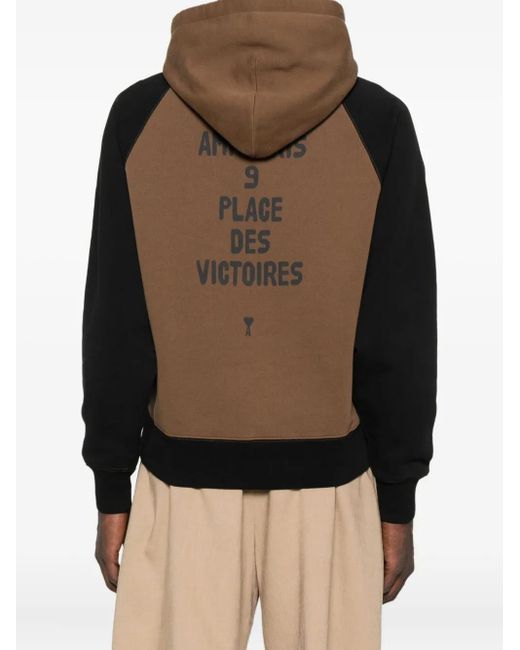 AMI Brown Cotton Colorblock Hoodie for men