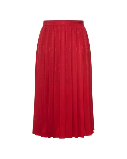 Gucci Red Jupe Mi-Longue Plissée À Logo En Jacquard