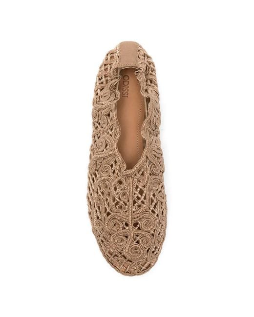 Odissi White Iris Crochet Ballet Flats