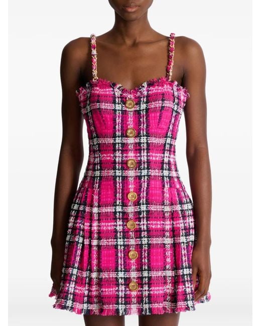Balmain Pink Plaid Dress With Chain Straps