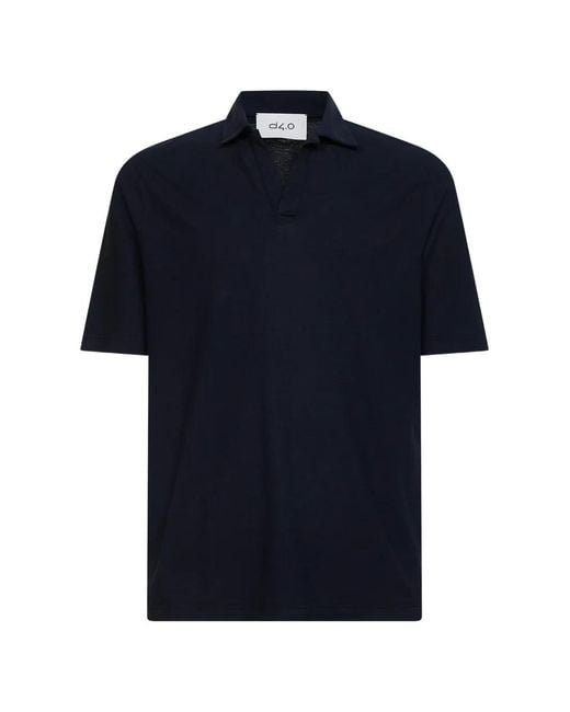 D4.0 Blue V-Neck Collared T-Shirt for men