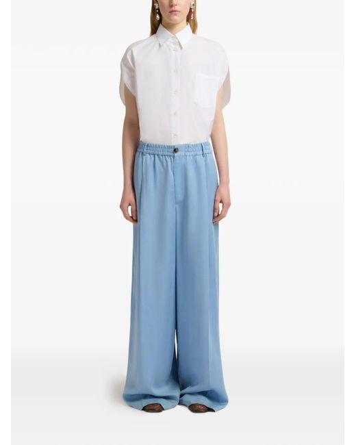 Marni Blue Satin-Finish Wide-Leg Trousers