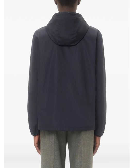 Valentino Garavani Blue Lightweight Nylon Hooded Windbreaker With Inlaid V for men