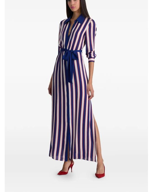 Alice + Olivia Blue Chassidy Striped-Pattern Shirt Dress