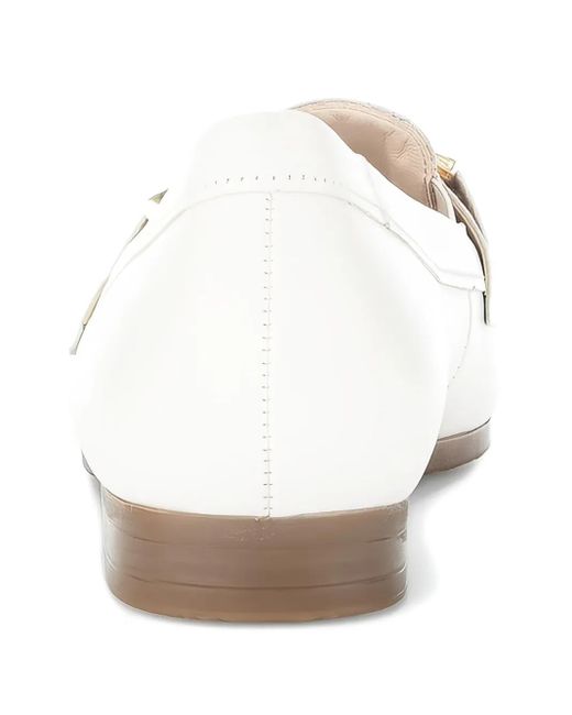 Gabor White Chain-Link Leather Loafers