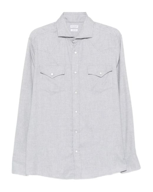 Camisa de manga larga con doble bolsillo Brunello Cucinelli de hombre de color White