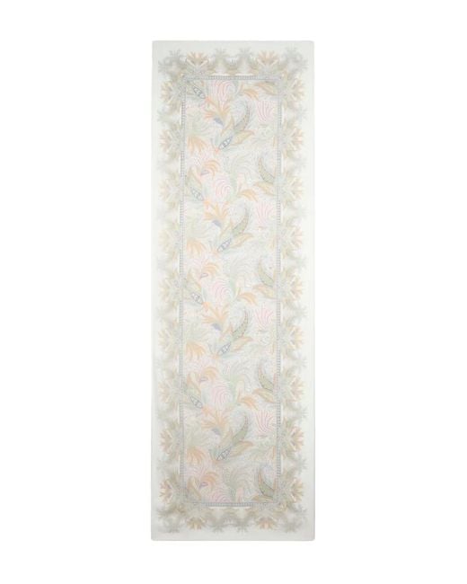 Etro White Seidenschal Mit Blattmuster