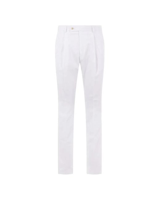Caruso White Buttoned Straight-Leg Trousers for men