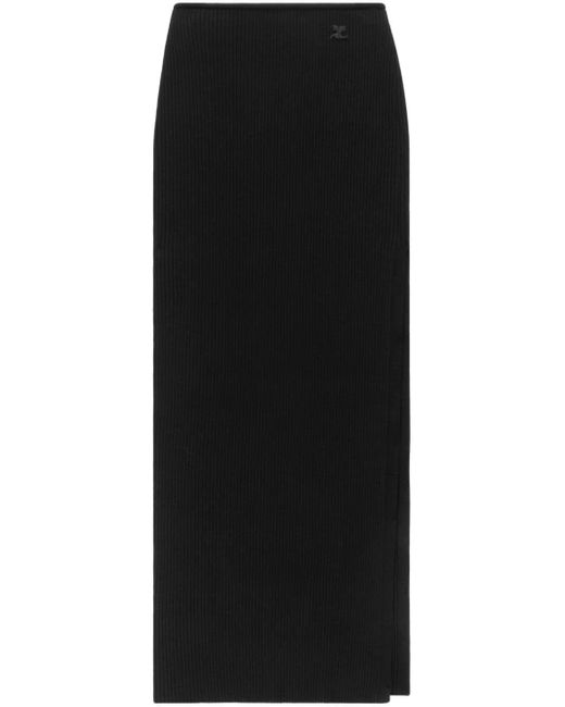 Courreges Black Long Ribbed Fitted Skirt