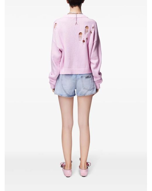 Area Blue Floral-Appliqué Denim Shorts