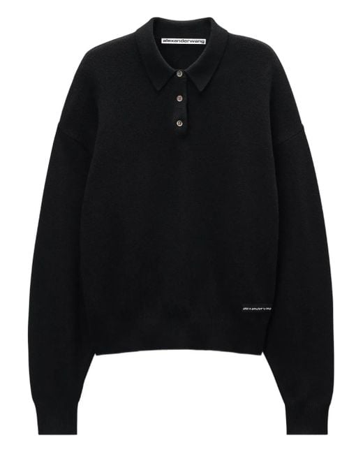 Polo A Maniche Lunghe Con Applicazione Logo di Alexander Wang in Black