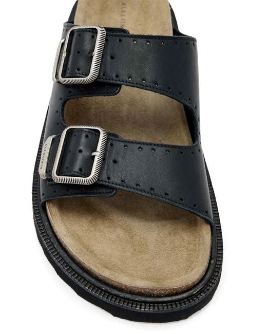 AllSaints Black Perforated Buckle-Fastening Slides for men