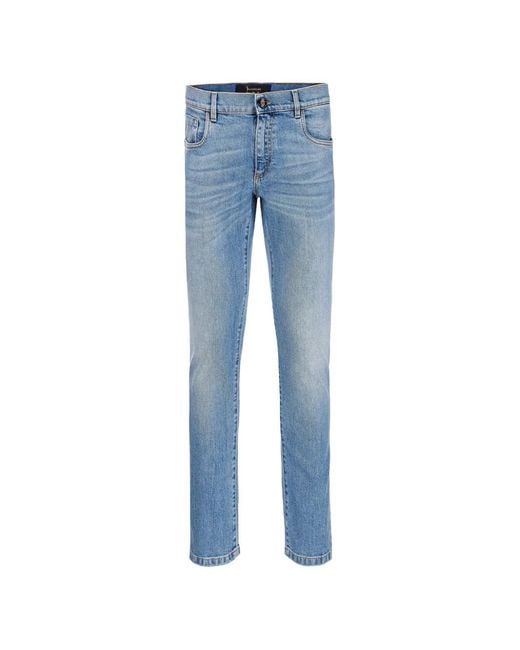 Billionaire Blue Leather-Patch Straight Jeans for men