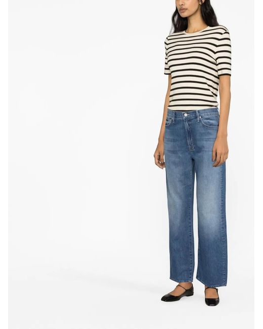 Mother Blue The Dodger Ankle Cropped Straight-Leg Jeans