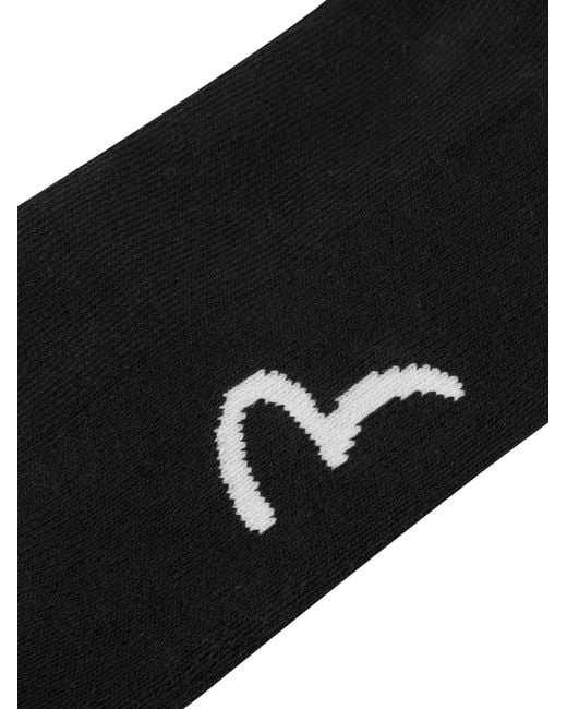 Evisu Black Slogan-Jacquard Socks
