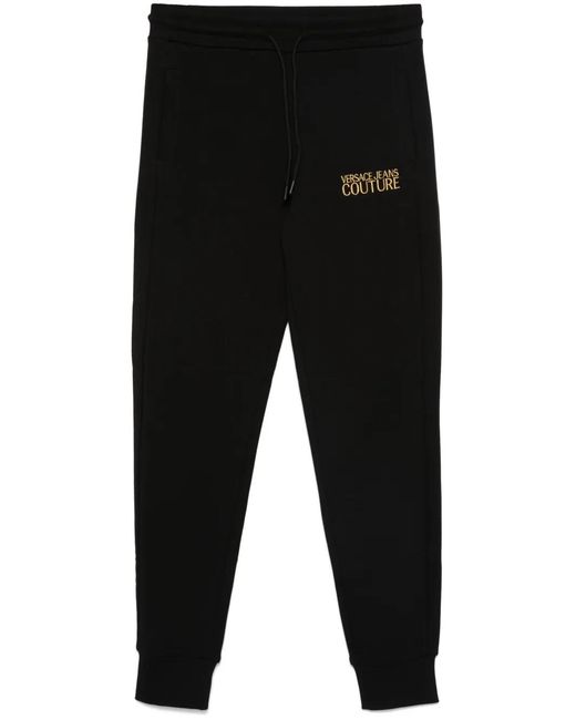Versace Jeans Couture Black Logo-Embroidered Track Pants