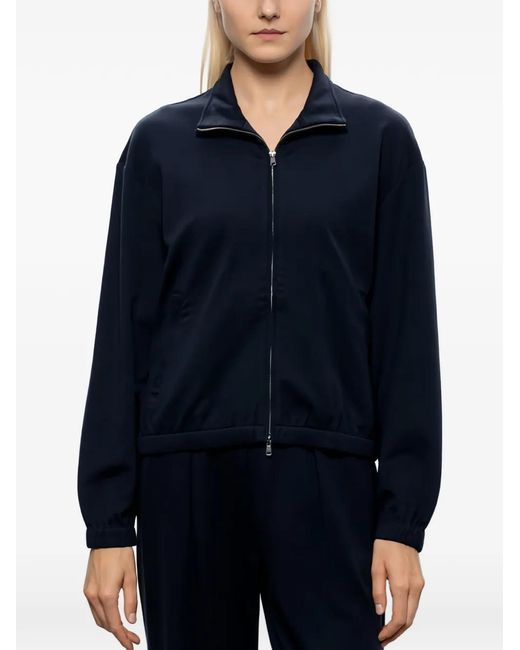 Max Mara Blue High-Neck Zip-Up Bomber Jacket